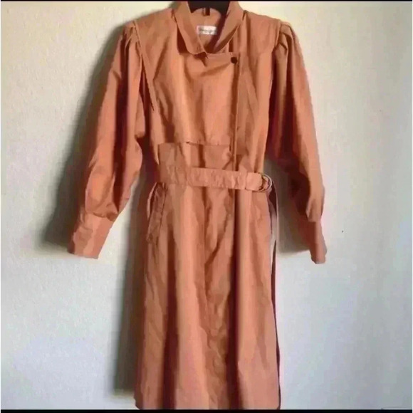 Hwaseong Belted Puff Sleeve Peach Knee Length Elegant Party Trench Coat Size S - Picture 2 of 7